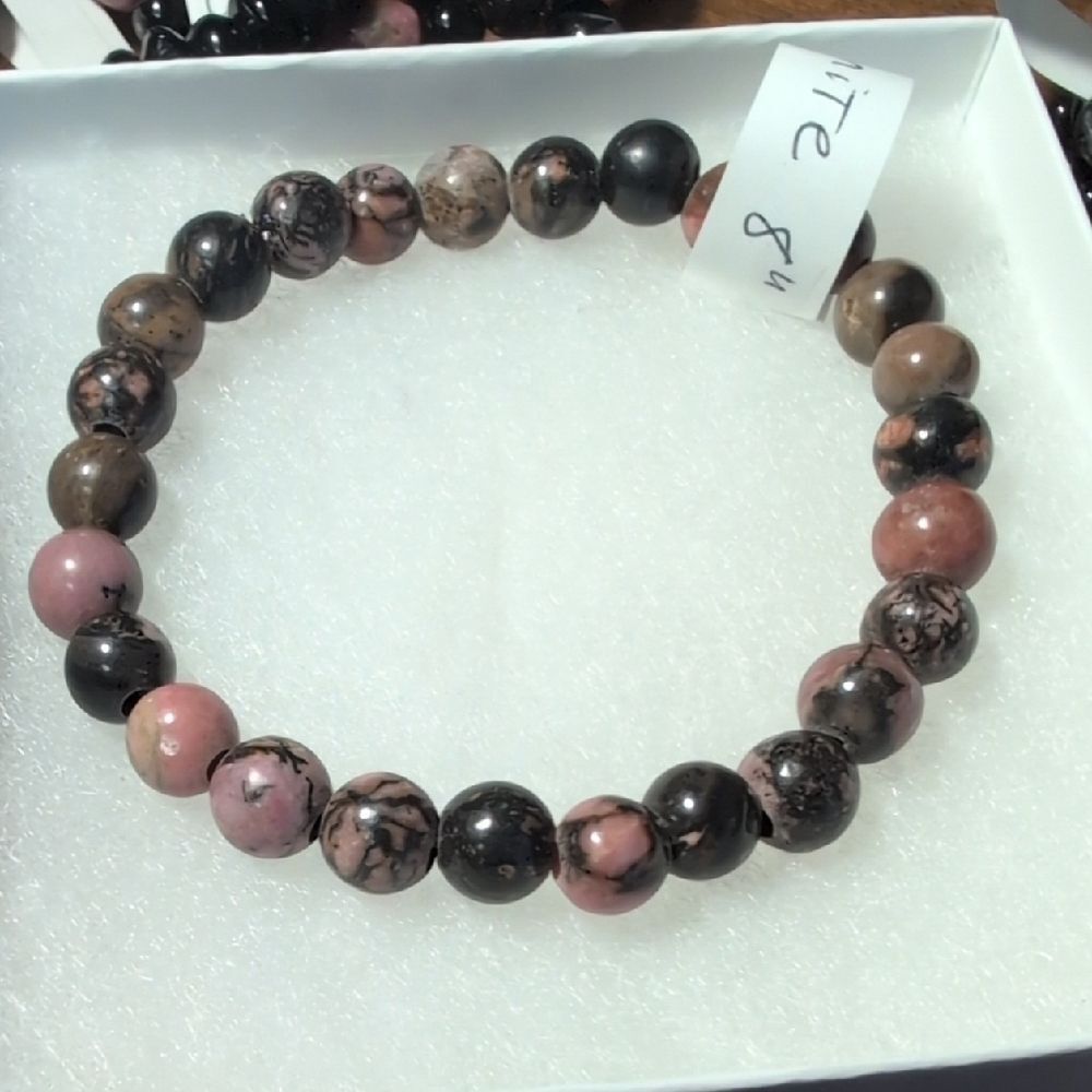 Handmade Natural Gemstone Rhodonite Stretch Bracelet